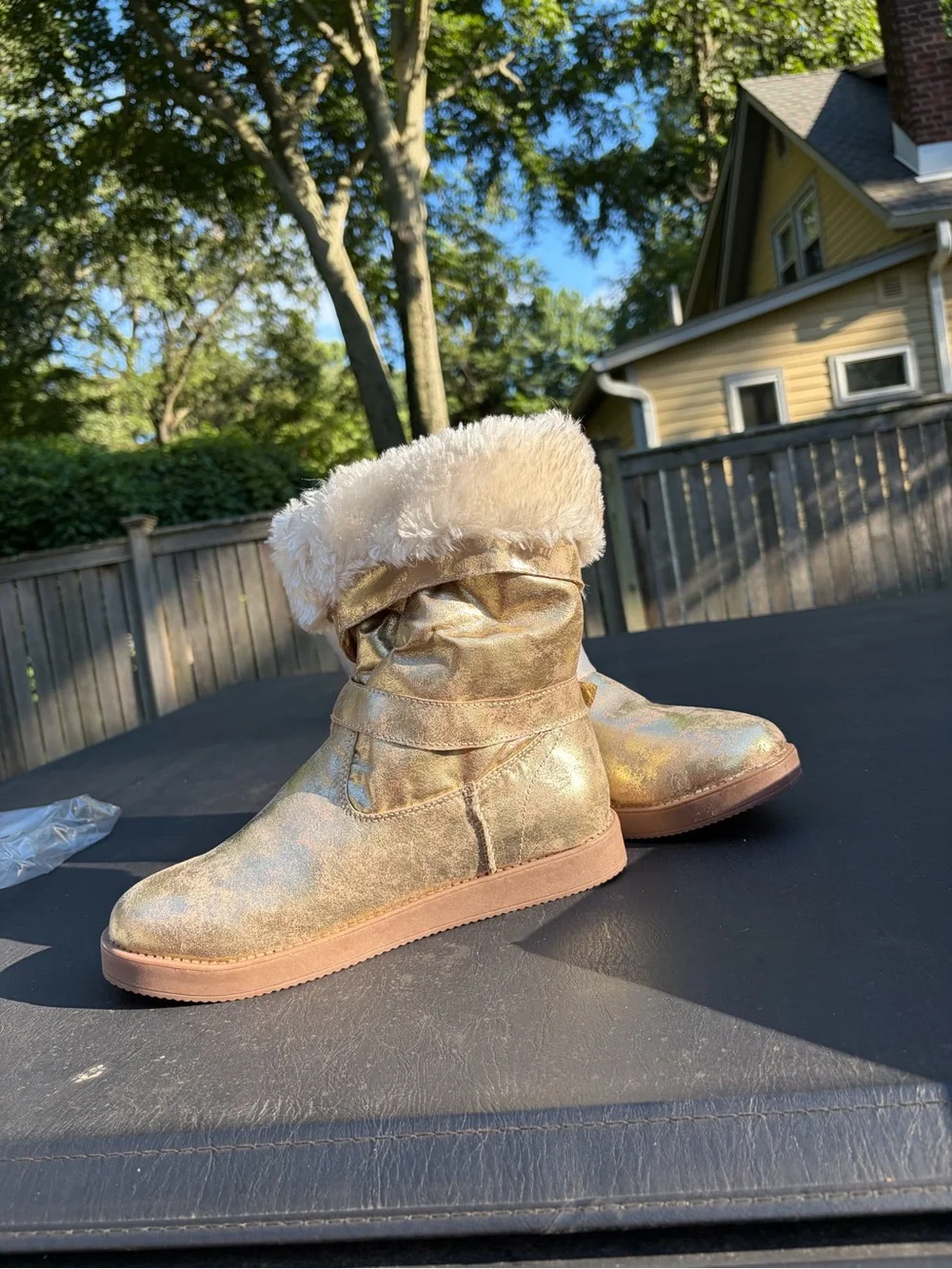 Gold Metallic Boots with Faux Fur by Guess - Brand New in Box - Women US 8.5